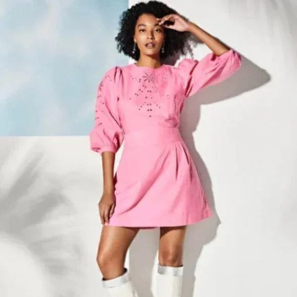 kate embroidered mini dress Cream Catharina Embroidery Mini Dress